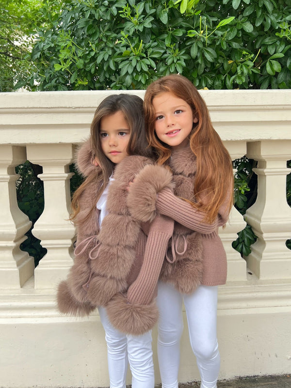 Kids Taupe Premium Faux Fur Cardigan - H&L