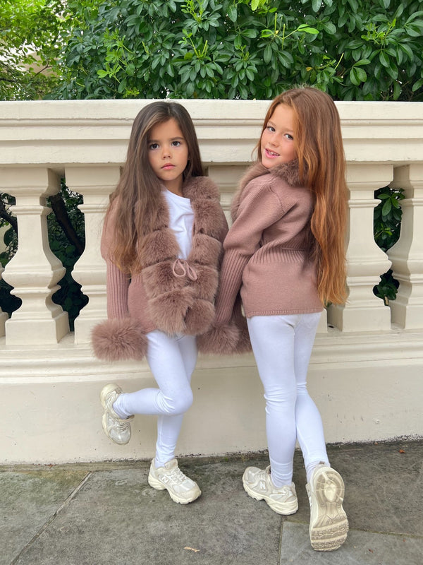 Kids Taupe Premium Faux Fur Cardigan - H&L