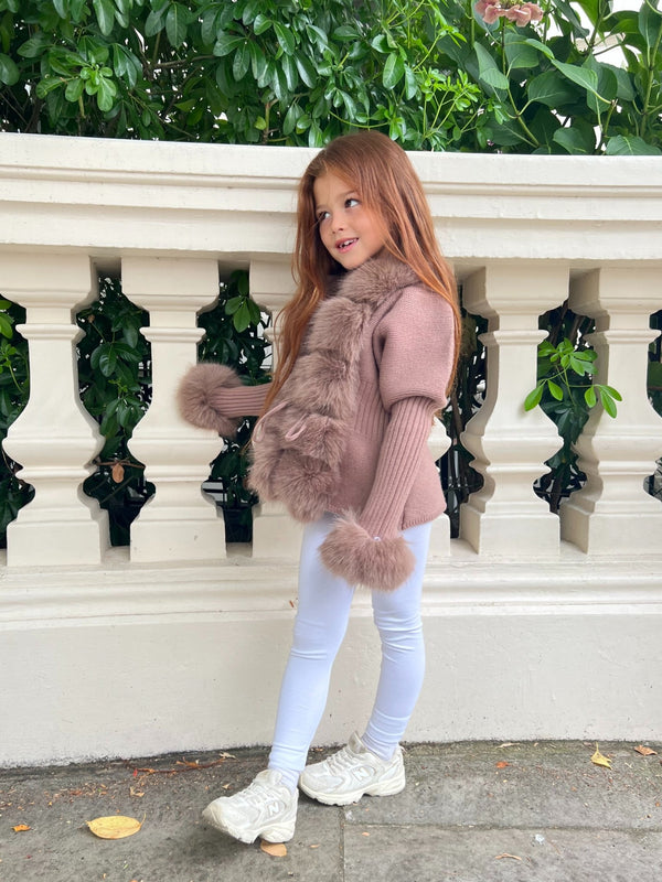Kids Taupe Premium Faux Fur Cardigan - H&L