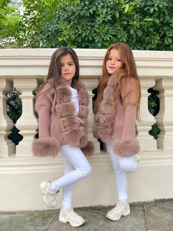 Kids Taupe Premium Faux Fur Cardigan - H&L