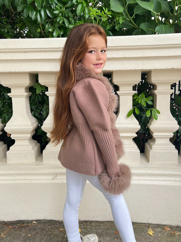 Kids Taupe Premium Faux Fur Cardigan - H&L