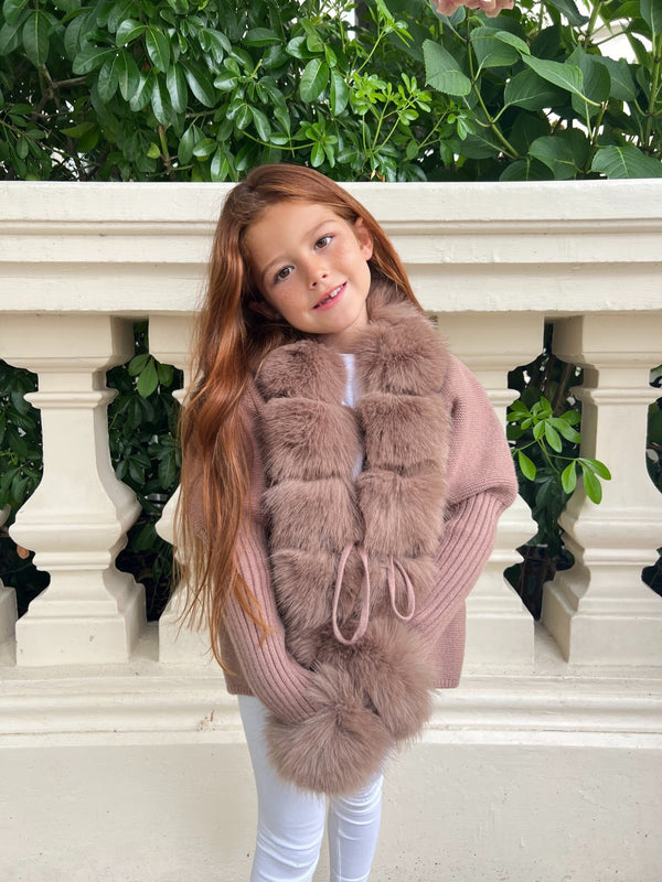 Kids Taupe Premium Faux Fur Cardigan - H&L