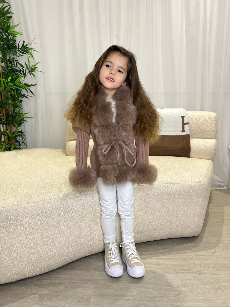 Kids Taupe Premium Faux Fur Cardigan - H&L