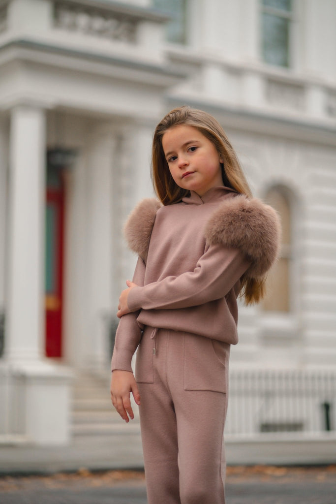 Kids Taupe Premium Faux Fur Loungewear Set - H&L
