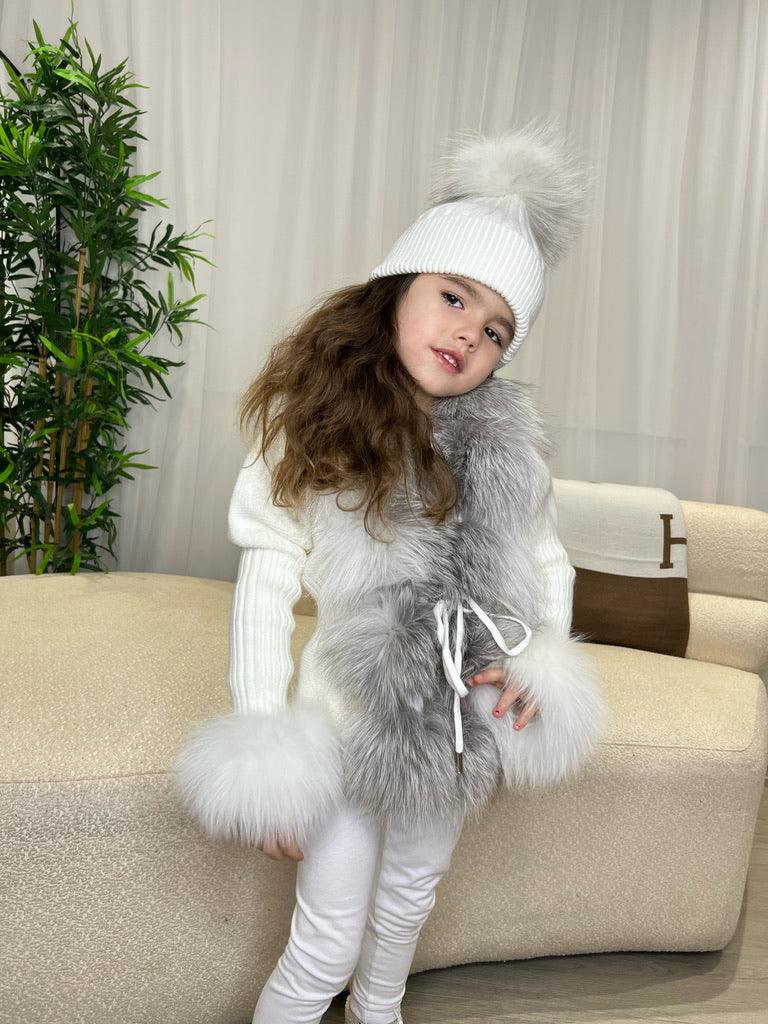 Kids White/Two Tone Luxury Fur Cardigan - H&L