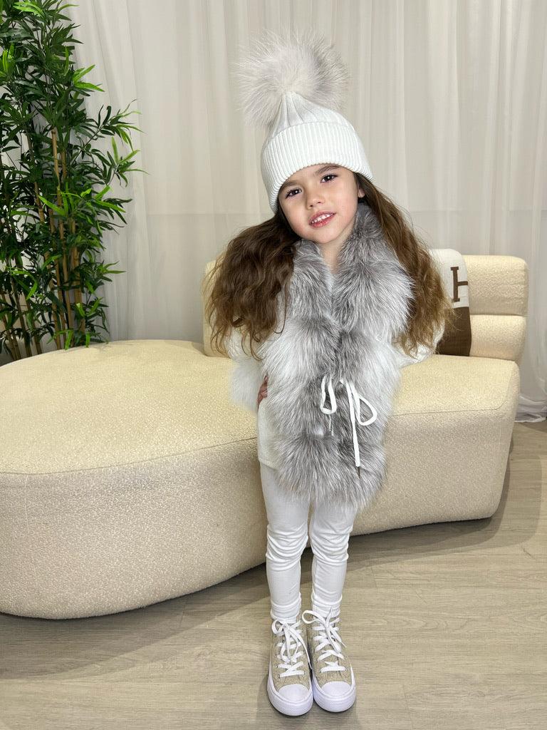 Kids White/Two Tone Luxury Fur Cardigan - H&L