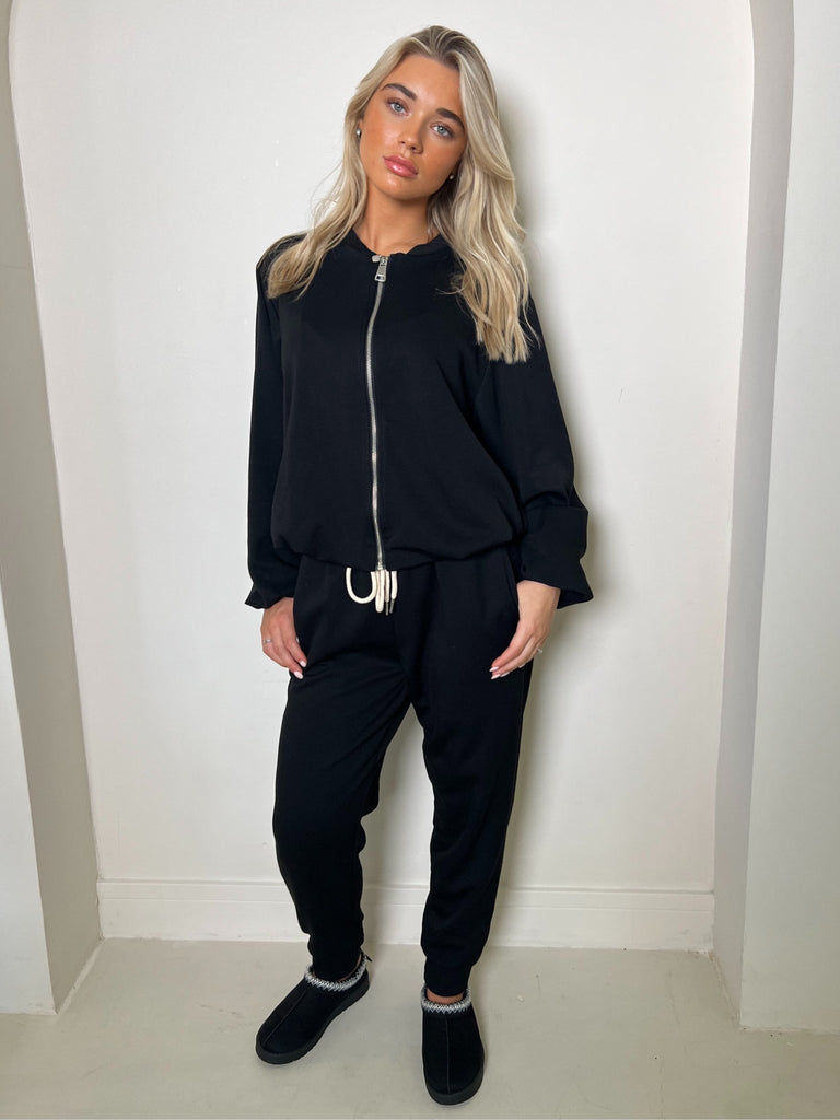 Laidback London Black Balloon Detail Waist Hooded Jacket - H&L