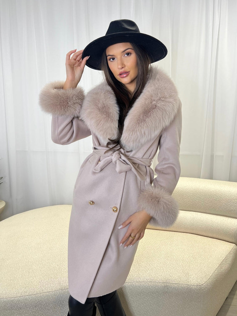 Latte Luxury Fur Cashmere Coat - H&L