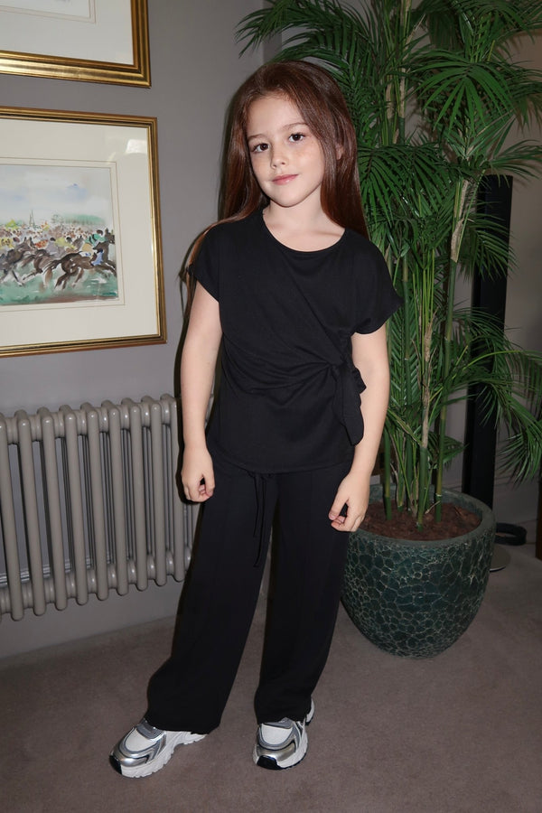 Lauren Goodger & Larose Childrens Black Piped Drawstring Wide Leg Trouser - H&L