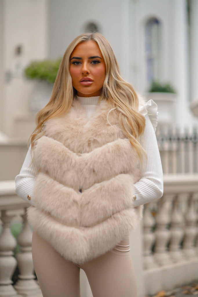 Light Beige Premium Faux Fur Gilet - H&L