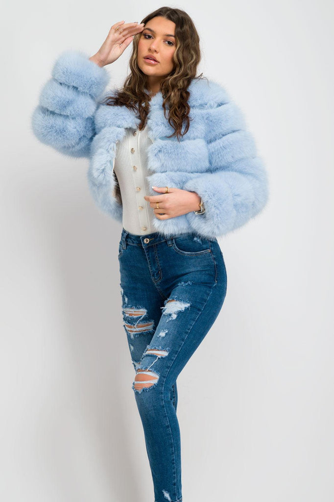 Light Blue Premium Faux Fur Jacket - H&L