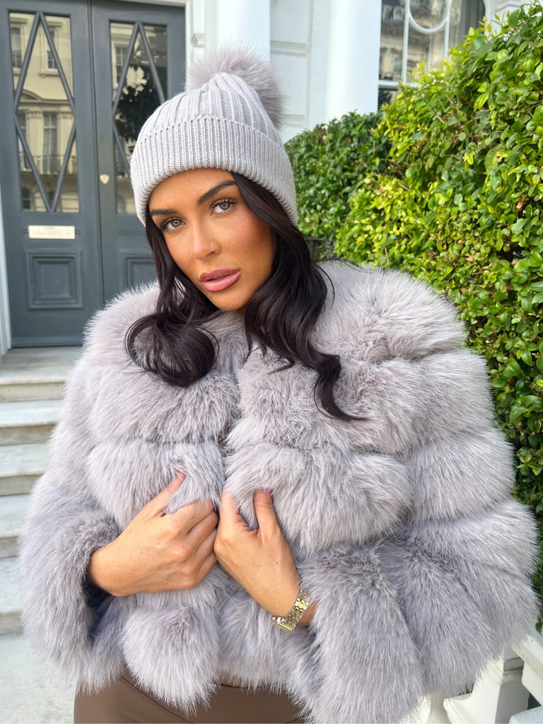 Light Grey Premium Faux Fur Bobble Hat - H&L