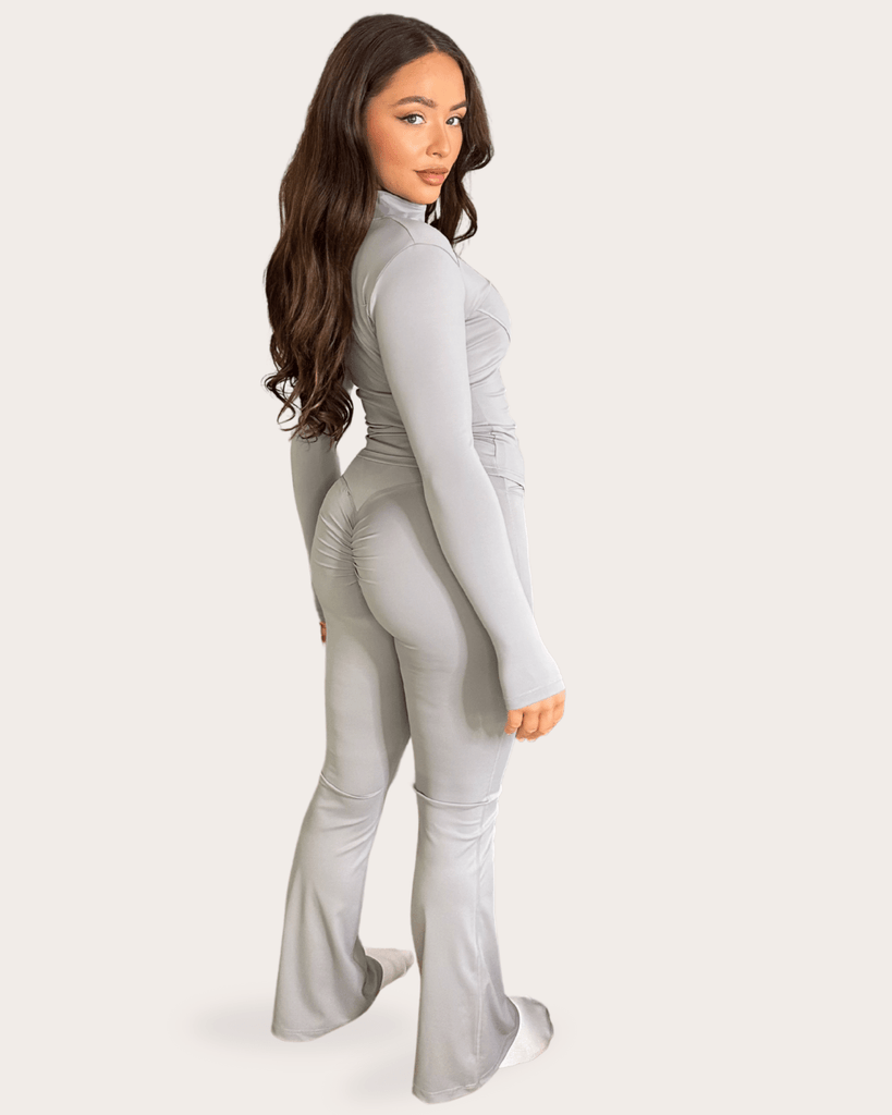 Light Grey Zip Jacket Wide Leg Trouser Set - H&L