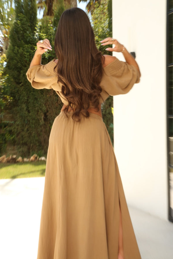 Mia Sully Santorini Dark Beige Extreme Split Maxi Skirt - H&L