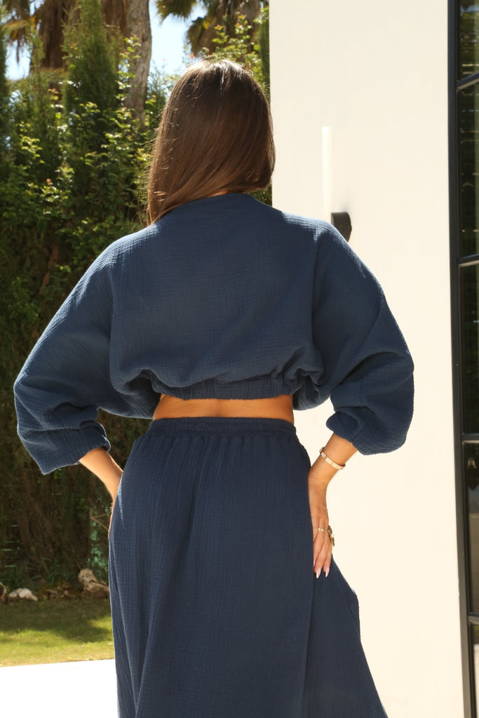 Mia Sully Santorini Navy Plunge Cropped Top - H&L