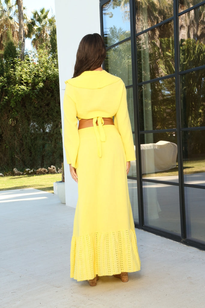 Mia Sully Santorini Yellow Frill Wrap Cropped Top - H&L