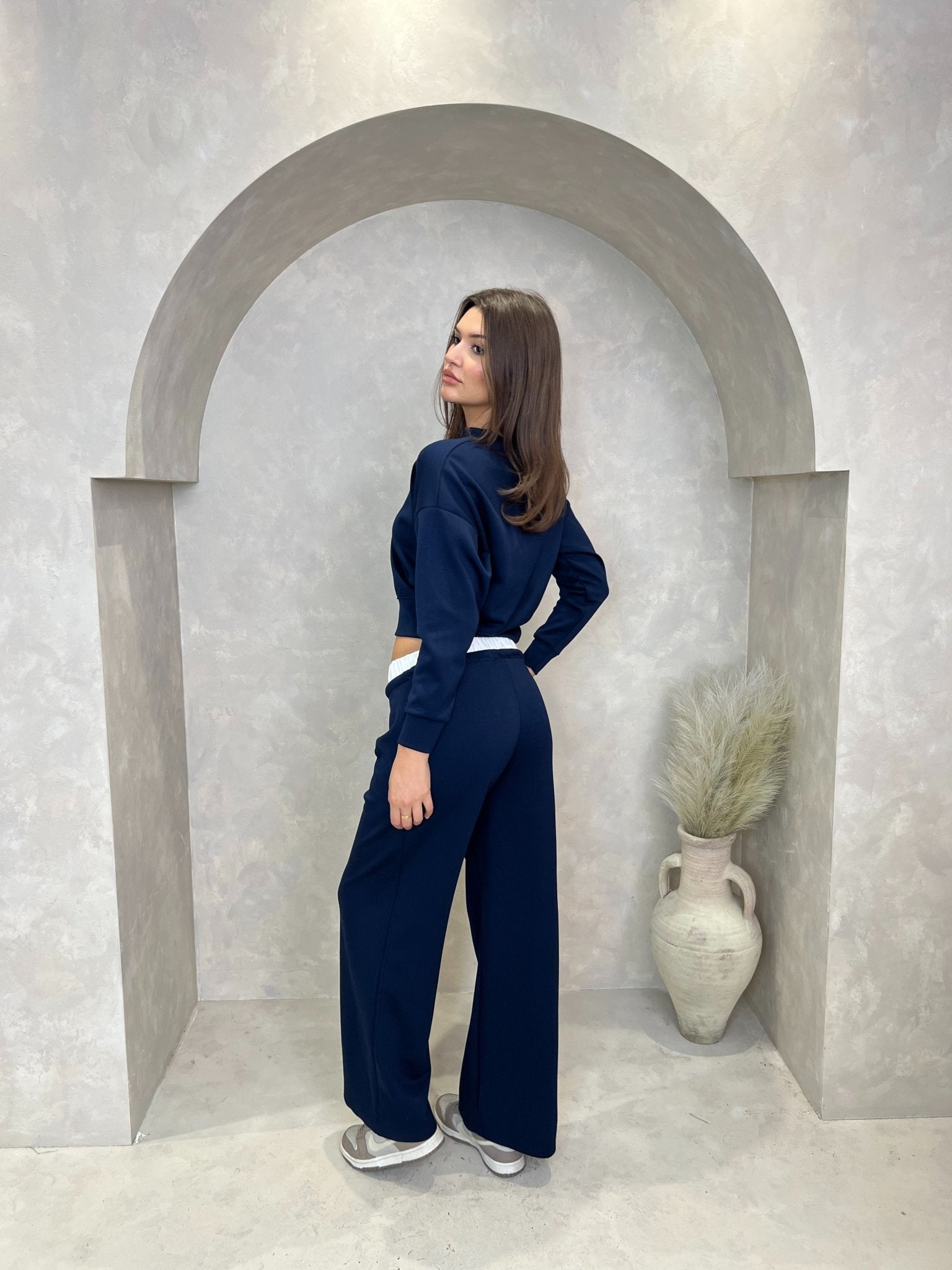 Navy Drawstring Wide Leg Trousers H L