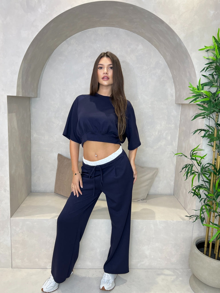 Navy Round Neck Cropped Top - H&L