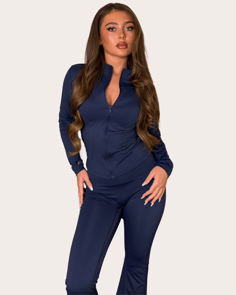 Navy Zip Jacket Wide Leg Trouser Set - H&L