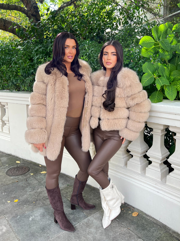 Tan Luxury Fur Mid Length Coat