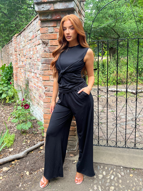 Aria Black Elasticated Waist Pocket Trousers