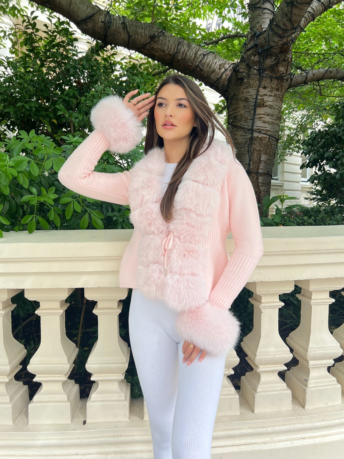 Premium Faux Fur Trimmed Cardigan