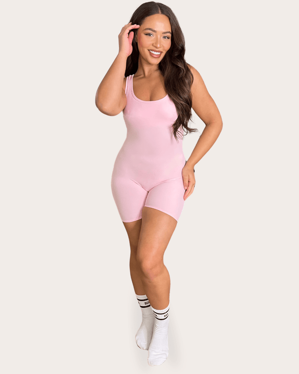 Pink Scoop Neck Short Unitard - H&L