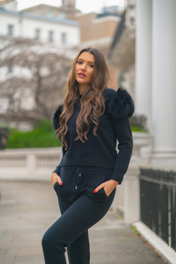 Premium Black Faux Fur Loungewear Set - H&L