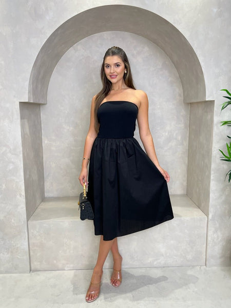 Puff Strapless Midi Dress H L