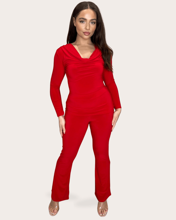 Red Cowl Neck Lounge Set - H&L