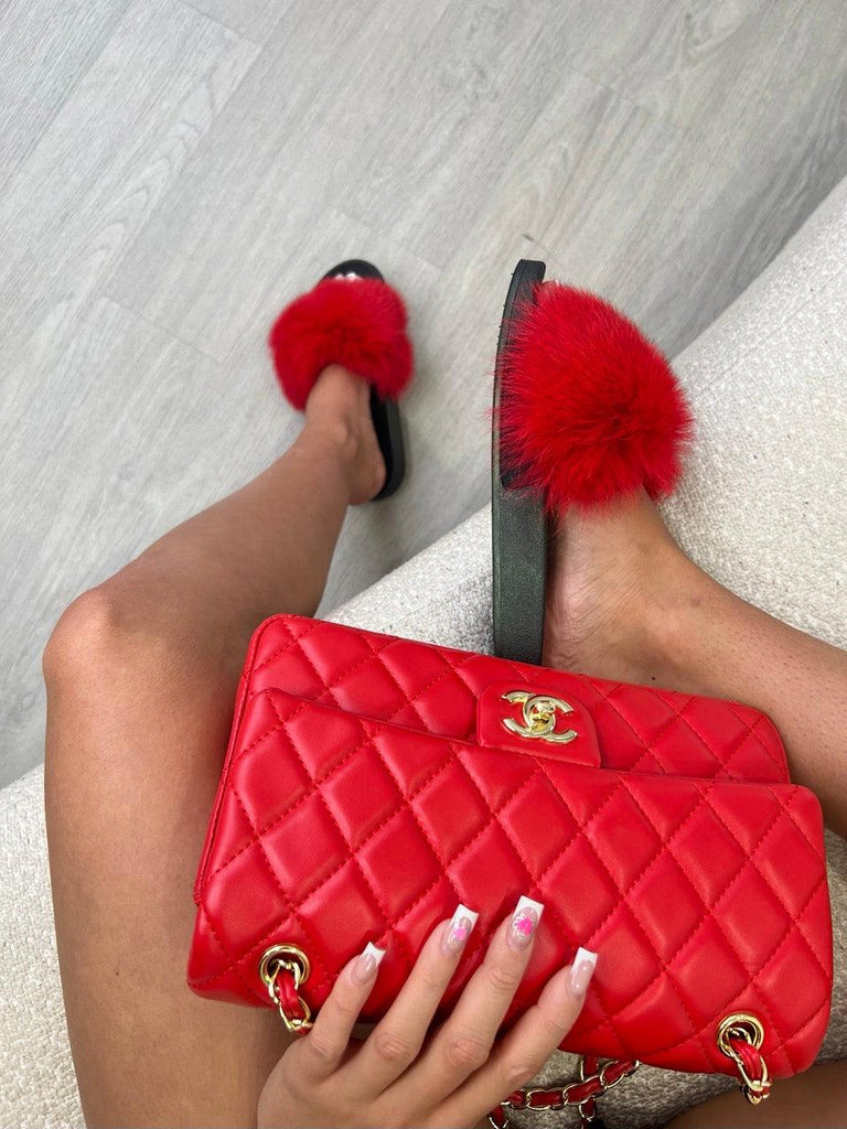 Red Luxury Fur Sliders - H&L