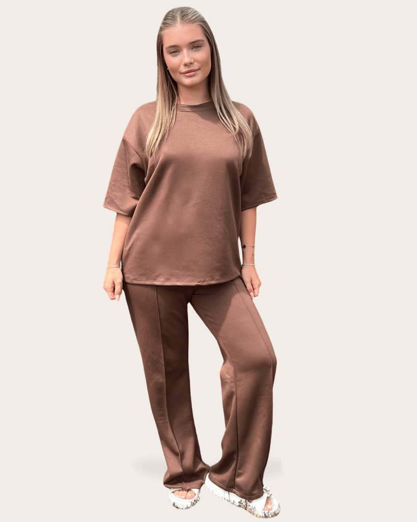 Short Sleeve Top With Piped Wide Leg Trouser - H&L