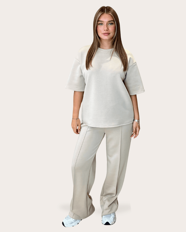 Short Sleeve Top With Piped Wide Leg Trouser in Black / S/M - HL London