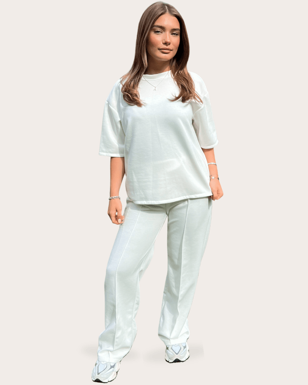 Short Sleeve Top With Piped Wide Leg Trouser in Black / S/M - HL London