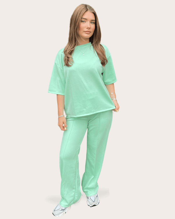 Short Sleeve Top With Piped Wide Leg Trouser in Black / S/M - HL London