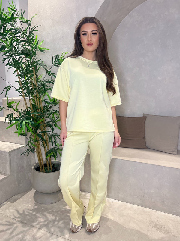 Short Sleeve Top With Piped Wide Leg Trouser in Black / S/M - HL London