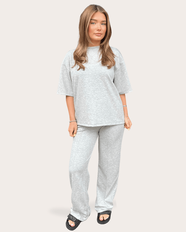 Short Sleeve Top With Piped Wide Leg Trouser in Black / S/M - HL London