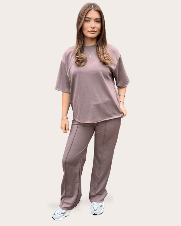 Short Sleeve Top With Piped Wide Leg Trouser in Black / S/M - HL London
