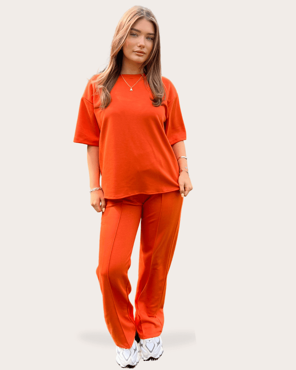 Short Sleeve Top With Piped Wide Leg Trouser in Black / S/M - HL London