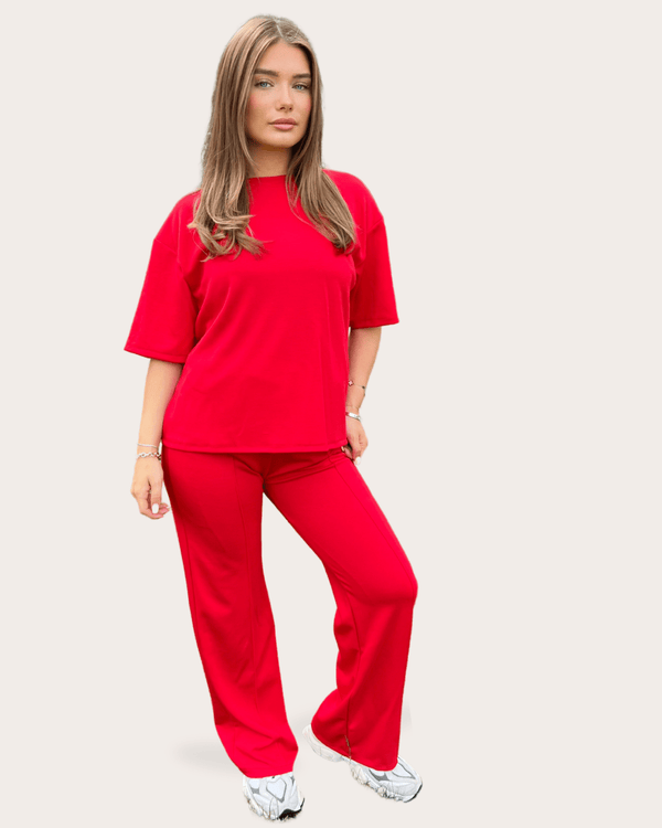 Short Sleeve Top With Piped Wide Leg Trouser in Black / S/M - HL London
