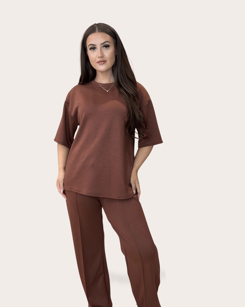 Short Sleeve Top With Piped Wide Leg Trouser - H&L