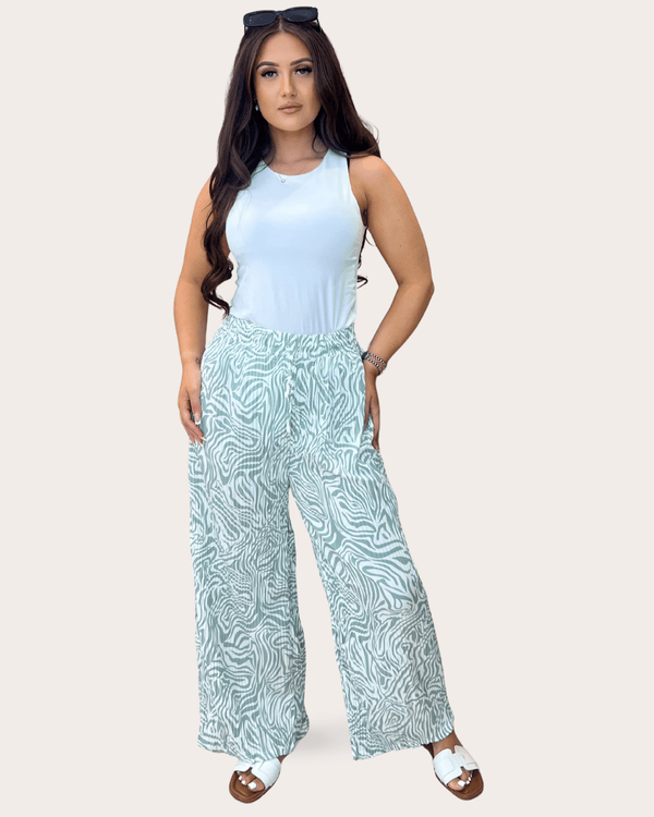 Small Swirl Print Plisse Drawstring Trouser - H&L