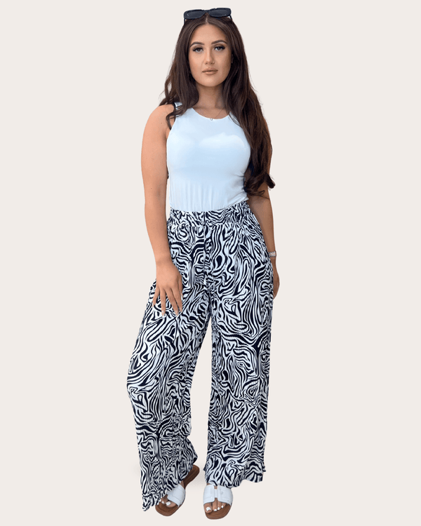 Small Swirl Print Plisse Drawstring Trouser - H&L