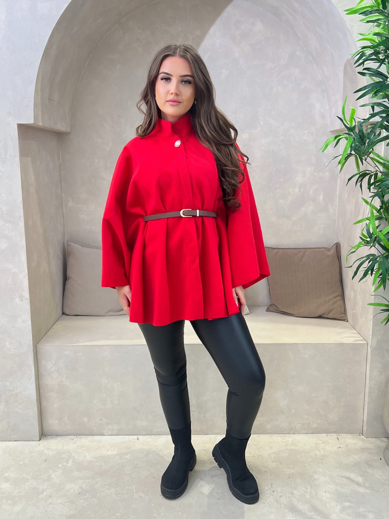 Stand Up Collar Belted Cape - H&L