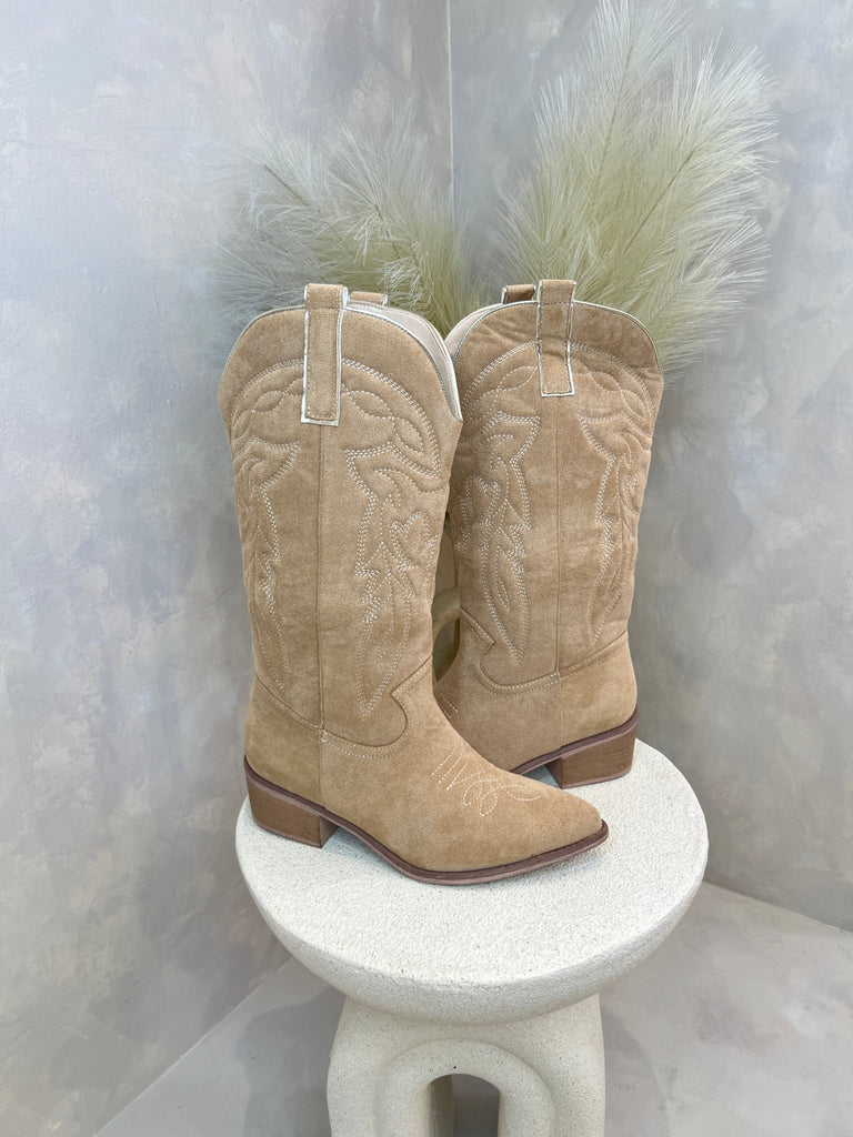 Suede Effect Cowboy Boots - H&L