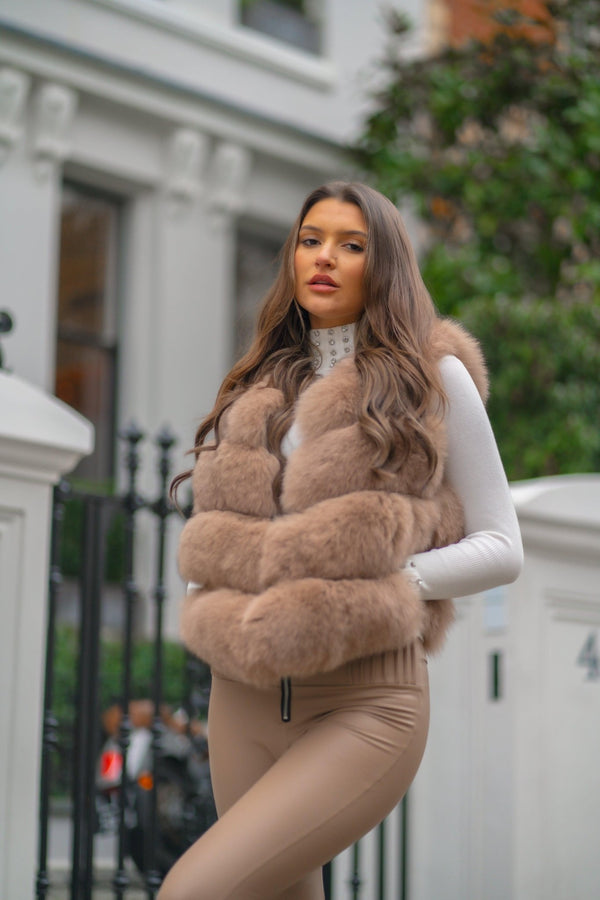 Tan Luxury Fur 4 Row Gilet - H&L