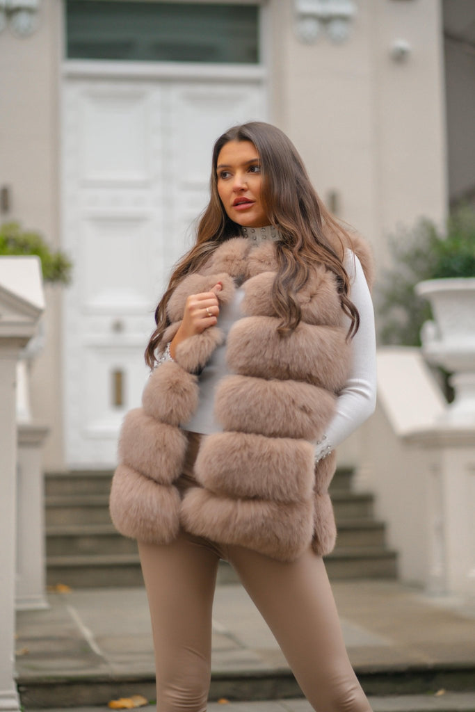 Tan Luxury Fur 6 Row Gilet - H&L
