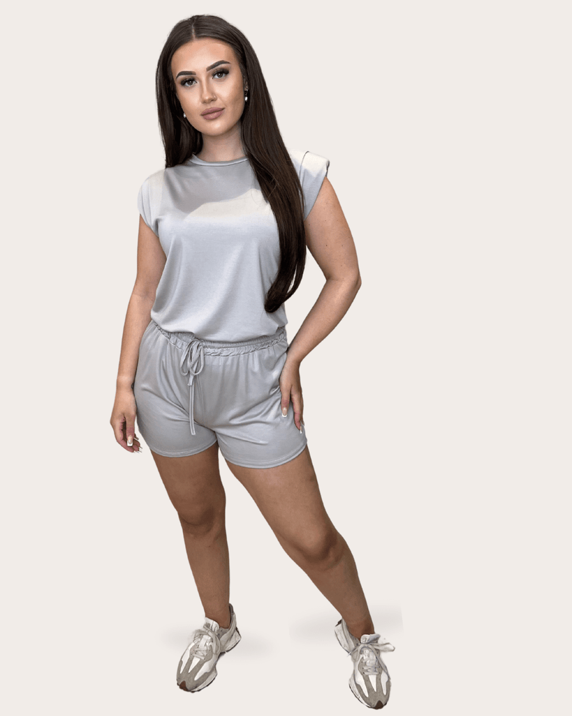 Taupe Shoulder Pad Top And Short Co - Ord - H&L