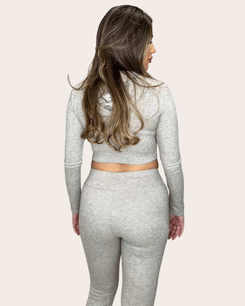 Taupe Zipped Hooded Jacket And Wide Leg Trouser Set - H&L