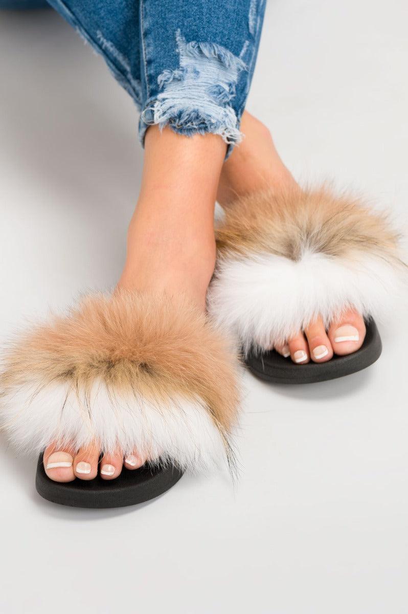 Faux Fur Sliders Furry Slides In Stores Fur Sliders Womens Fox Fur